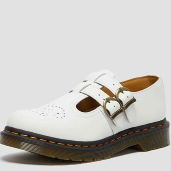 Dr. Martens 

White Vegan Leather Round Toe Buckled Vamp Strap Flat Mary Janes - Picture 2 of 6
